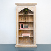 Carved Oasis Hand Carved Mango Wood Mehrab Style Wooden Bookcase Bookshelf